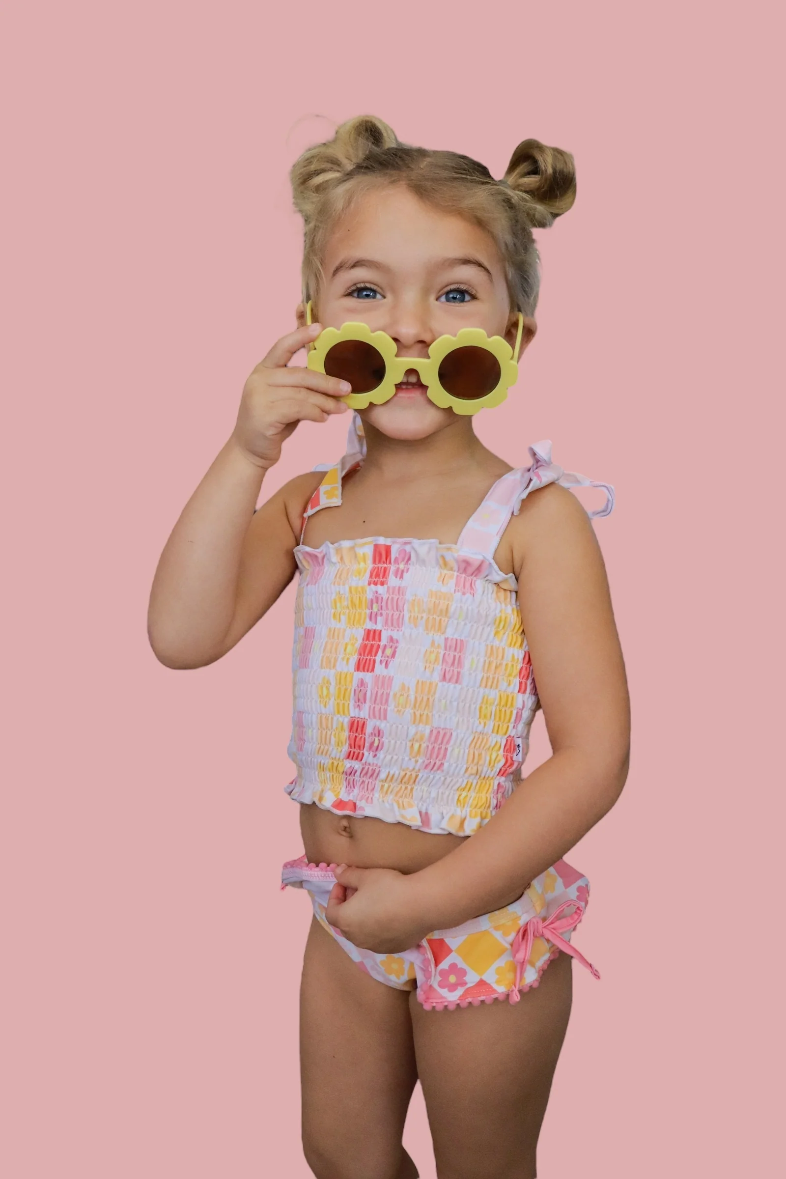 SUMMER SUNSET CHECKERS DREAM SMOCKED TANKINI TWO PIECE SWIM SUIT - Image 4