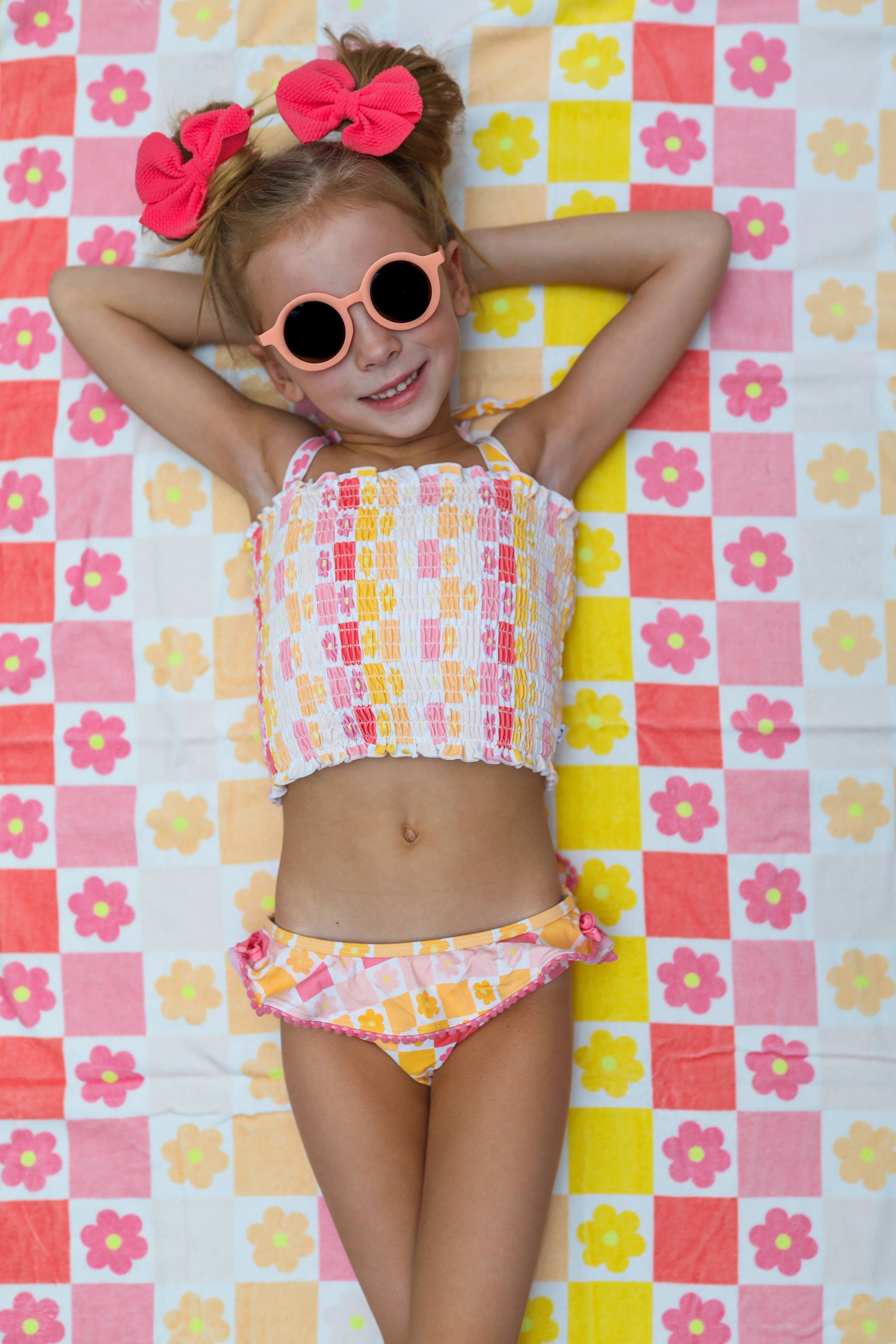 SUMMER SUNSET CHECKERS DREAM SMOCKED TANKINI TWO PIECE SWIM SUIT - Image 8