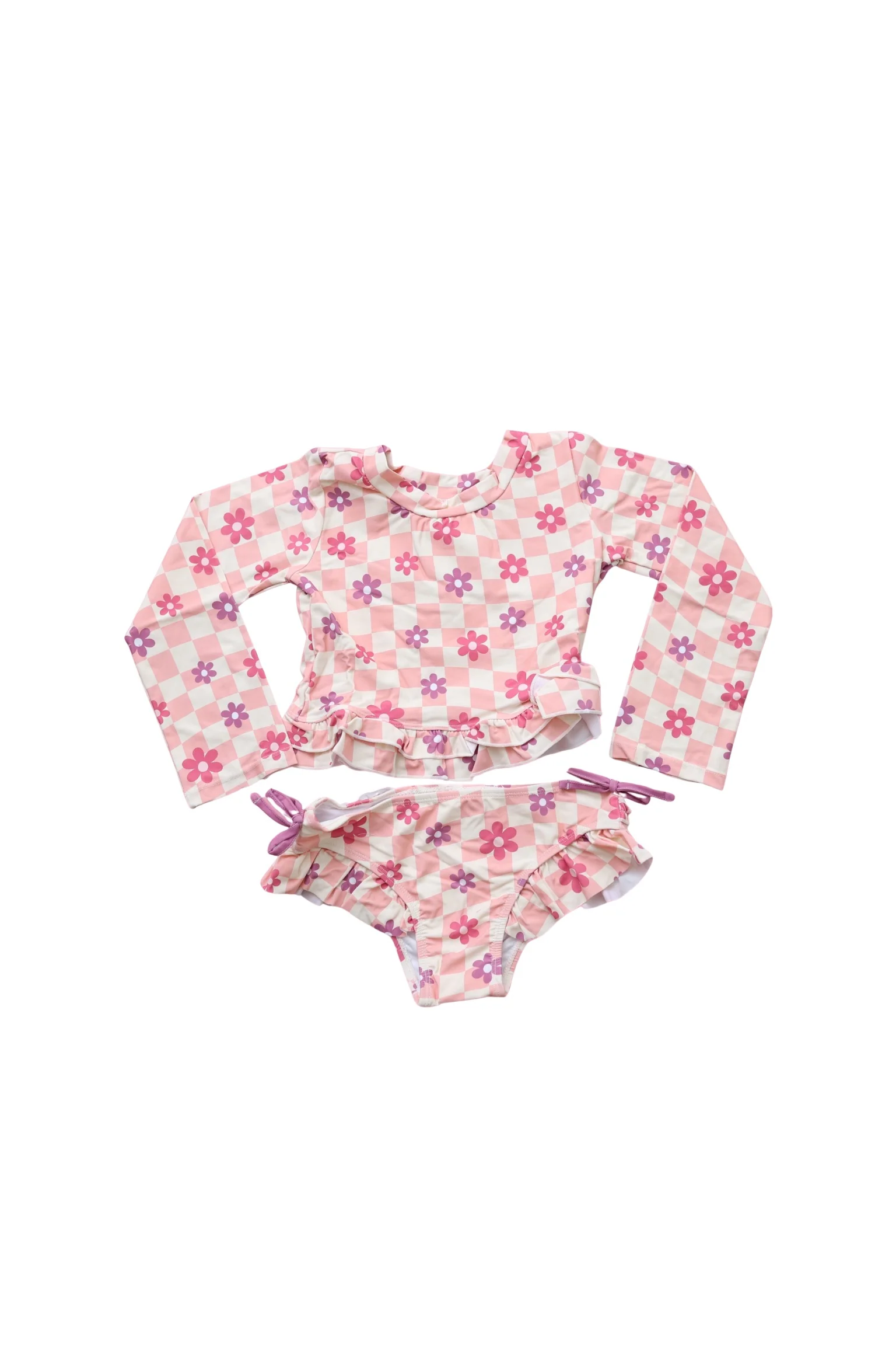 WAVY DAISY CHECKERS DREAM TWO-PIECE RASH GUARD RUFFLE SWIM SUIT - Image 19