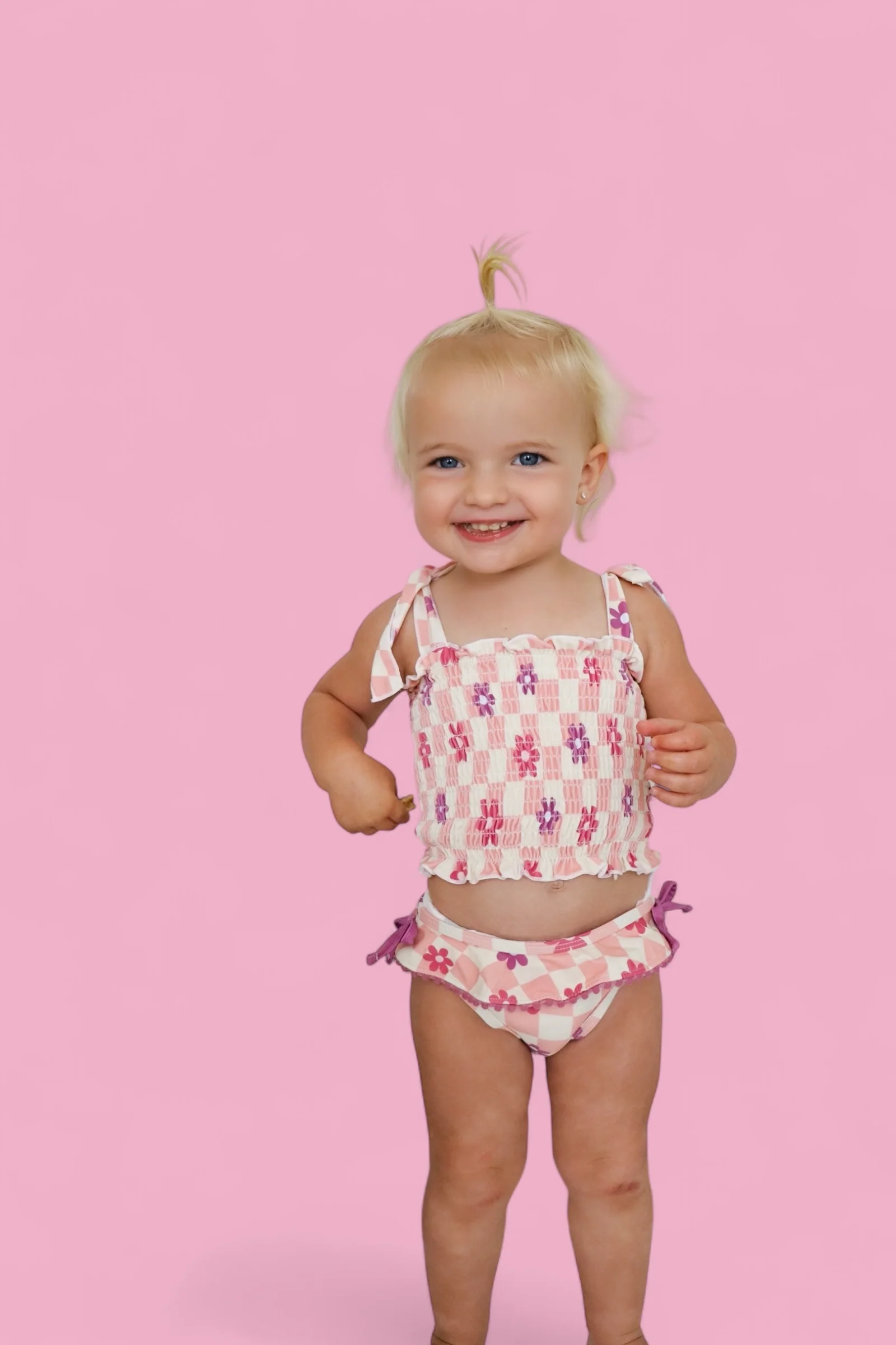 WAVY DAISY CHECKERS DREAM SMOCKED TANKINI TWO-PIECE SWIM SUIT - Image 11