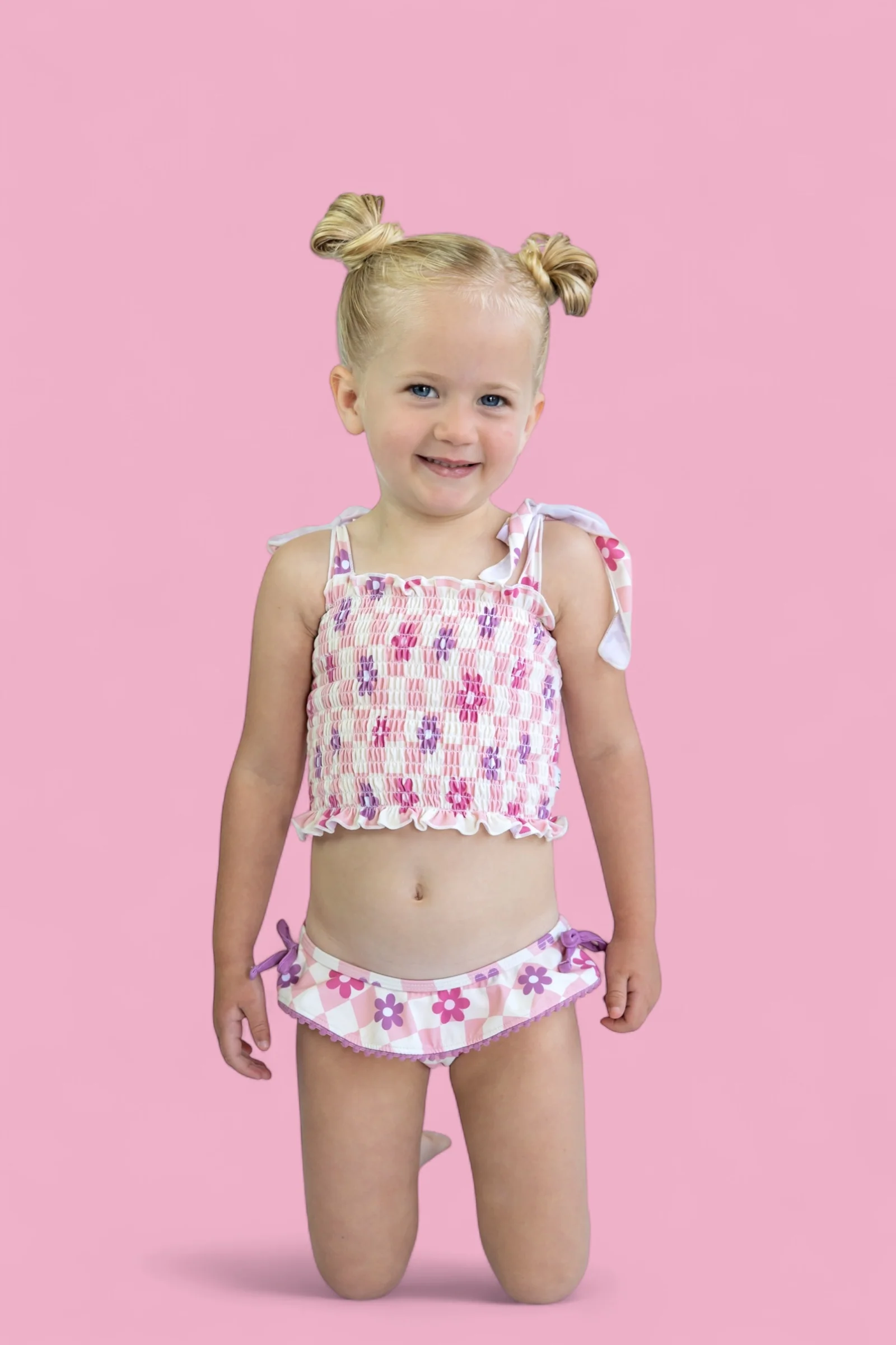 WAVY DAISY CHECKERS DREAM SMOCKED TANKINI TWO-PIECE SWIM SUIT - Image 14