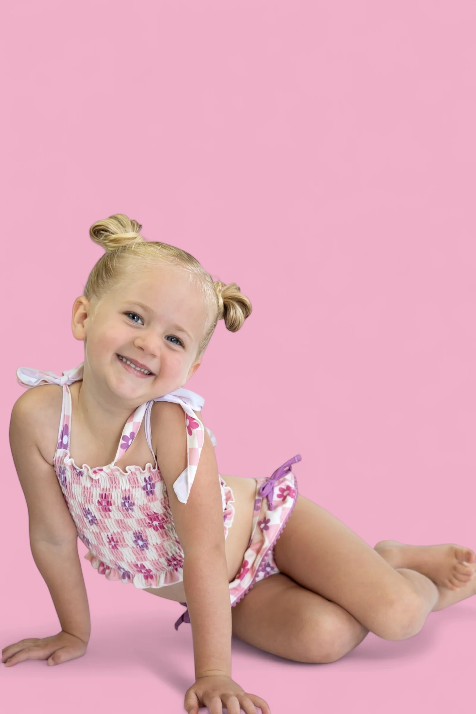 WAVY DAISY CHECKERS DREAM SMOCKED TANKINI TWO-PIECE SWIM SUIT - Image 15