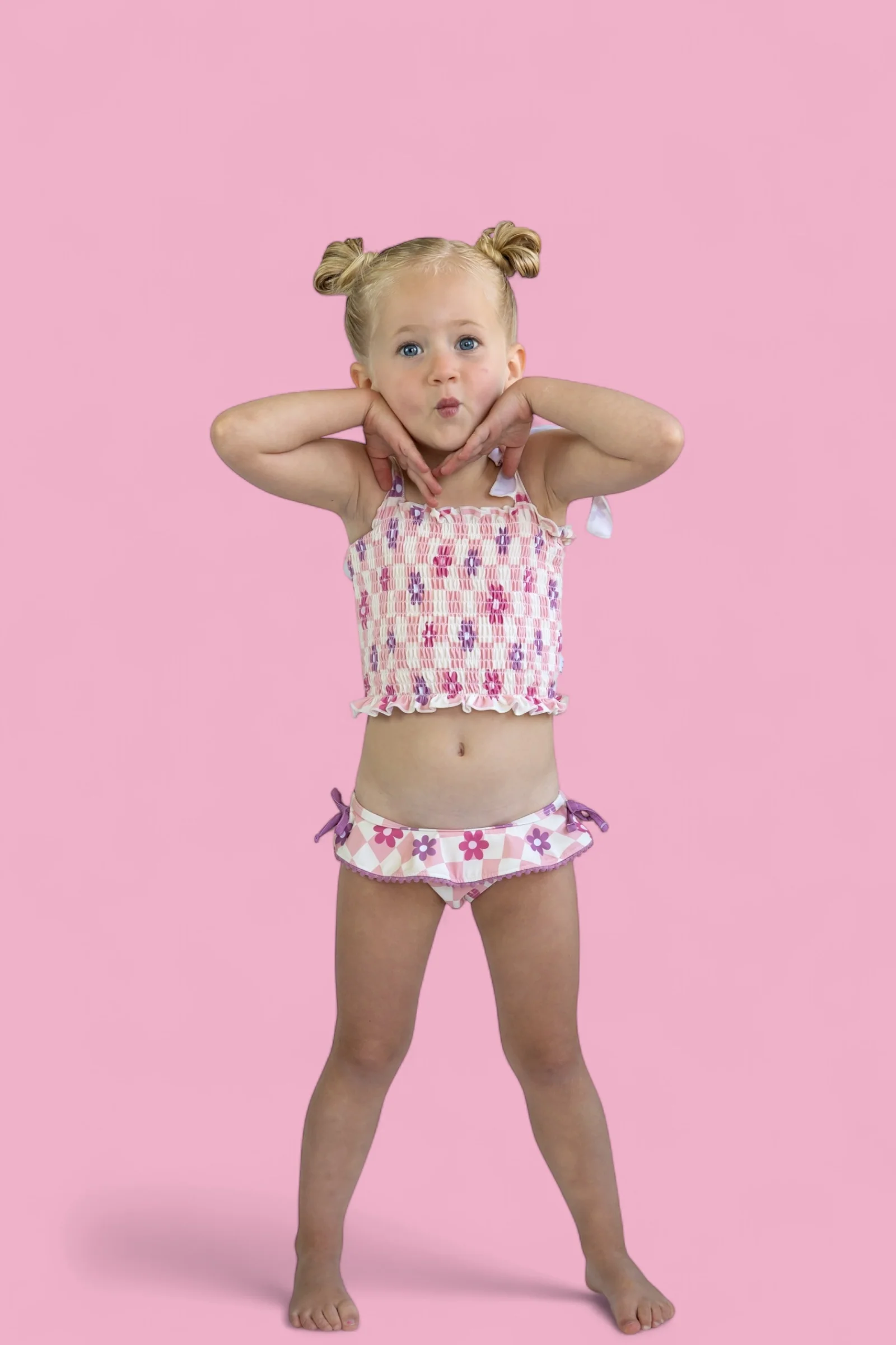 WAVY DAISY CHECKERS DREAM SMOCKED TANKINI TWO-PIECE SWIM SUIT - Image 17