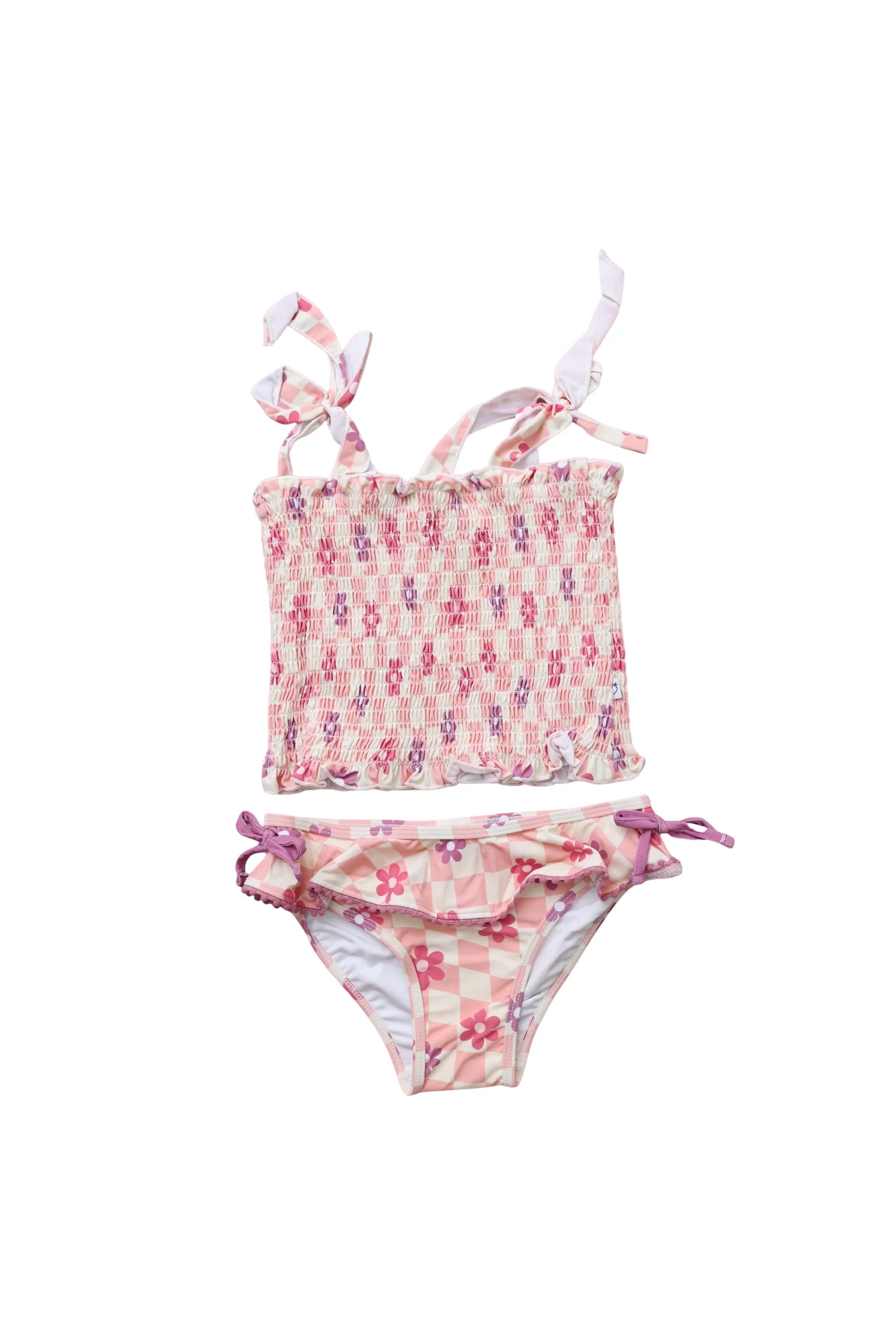 WAVY DAISY CHECKERS DREAM SMOCKED TANKINI TWO-PIECE SWIM SUIT - Image 18