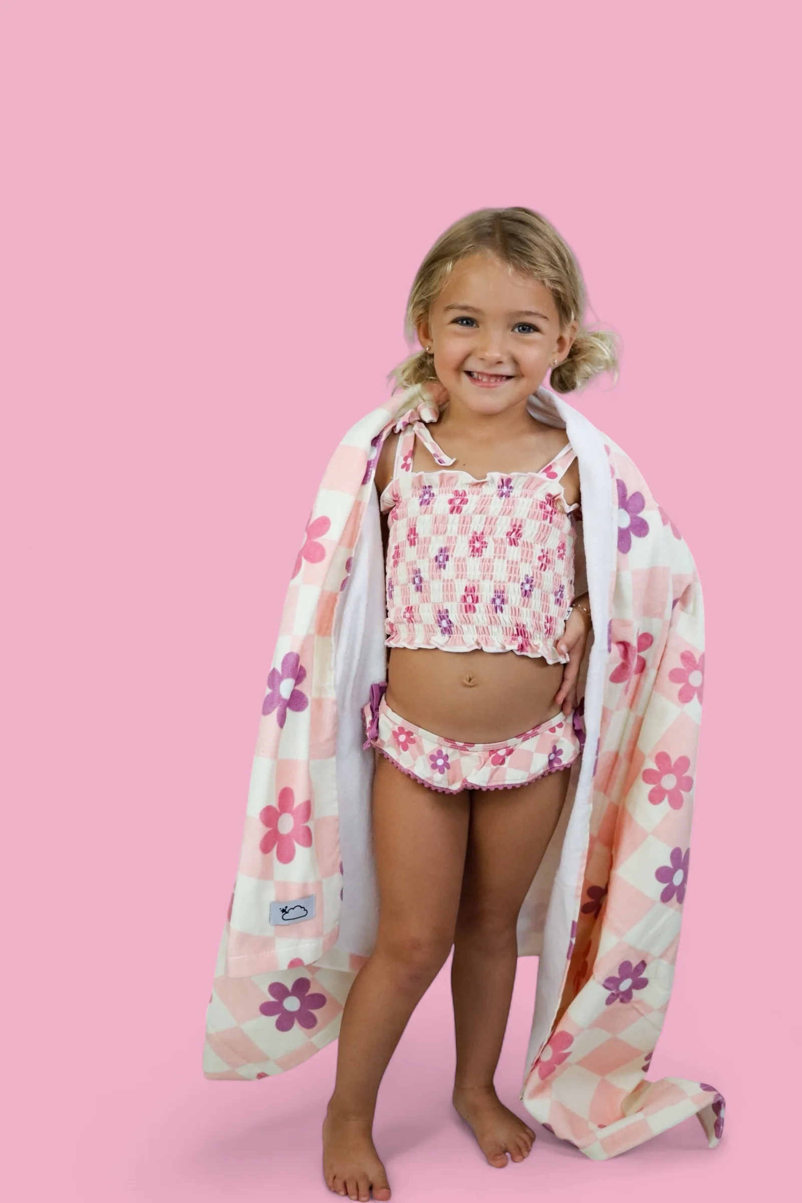 WAVY DAISY CHECKERS DREAM SMOCKED TANKINI TWO-PIECE SWIM SUIT - Image 3