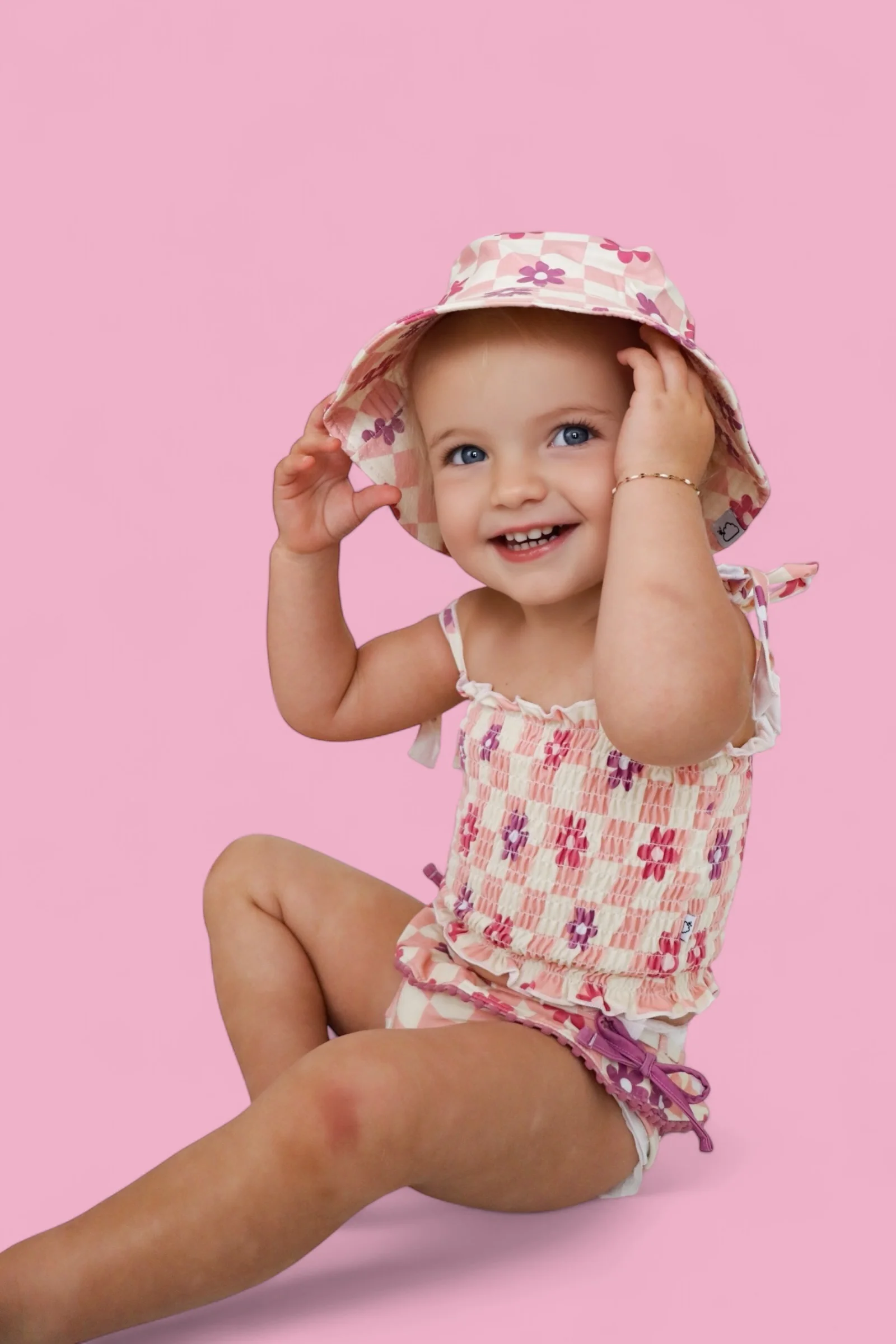 WAVY DAISY CHECKERS DREAM SMOCKED TANKINI TWO-PIECE SWIM SUIT - Image 4
