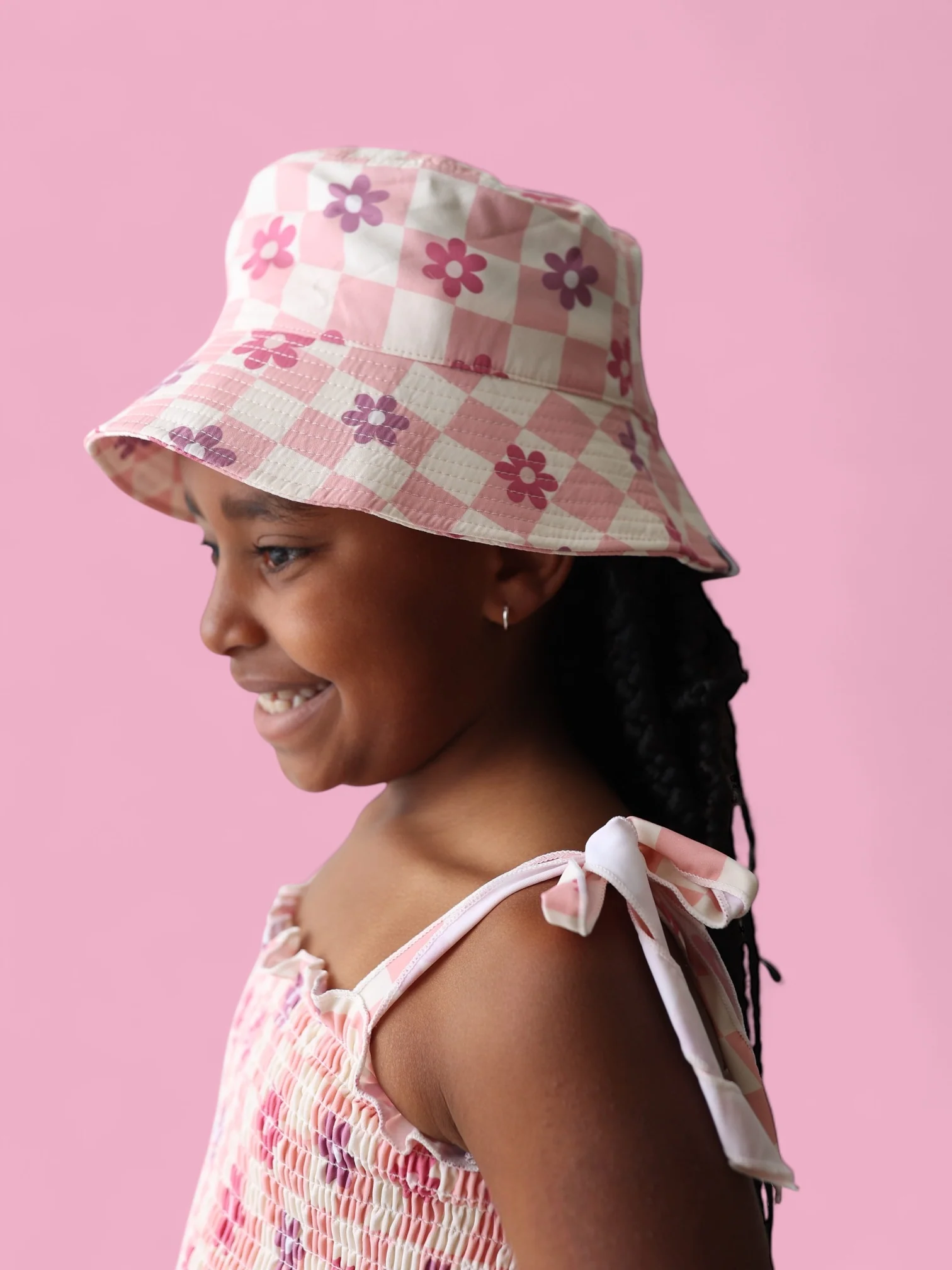 WAVY DAISY CHECKERS DREAM SMOCKED TANKINI TWO-PIECE SWIM SUIT - Image 9